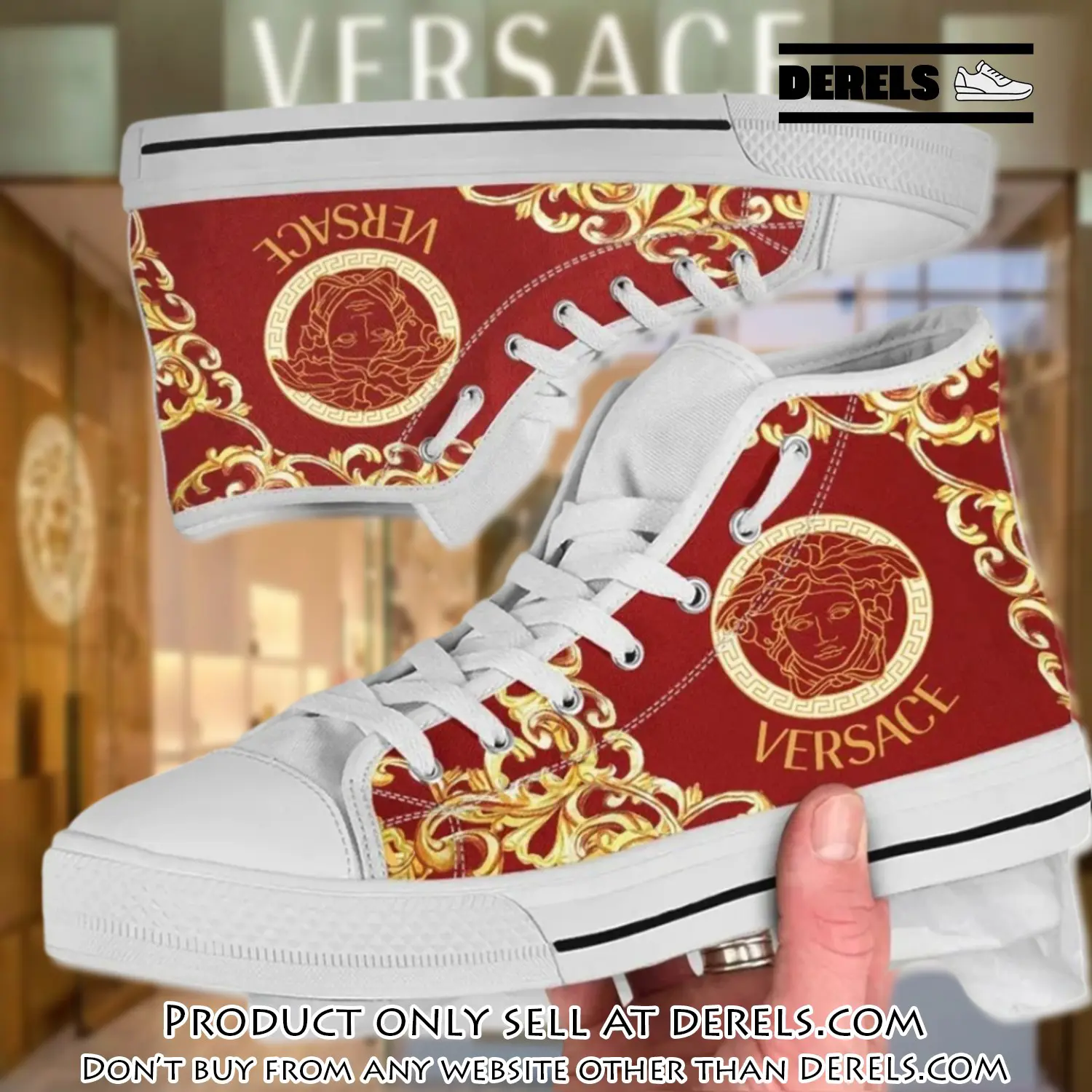 Versace medusa red gold high top canvas shoes luxury brand gifts for men women dr1622715